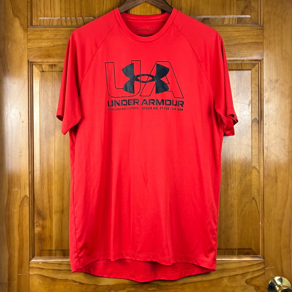Under Armour Mens Red Graphic Logo Performance T-Shirt Loose Fit Lg Training